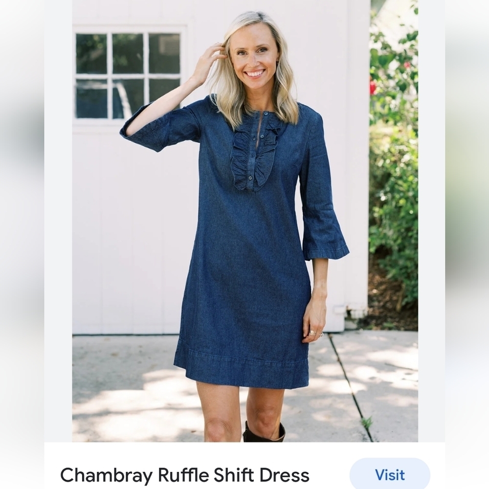 Draper James Chambray Ruffle Shift Dress Modest Classic